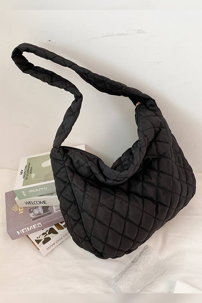 Quilted Diamond Zipper Closure Tote