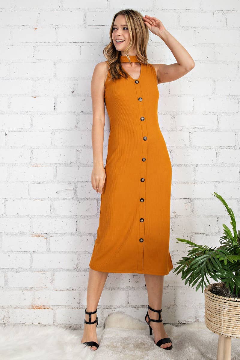 V-Neck Ribbed Midi